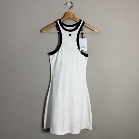 Courreges Paris Embroidered Cotton-Jersey Mini Dress Women's Small White NWT - Picture 4 of 14